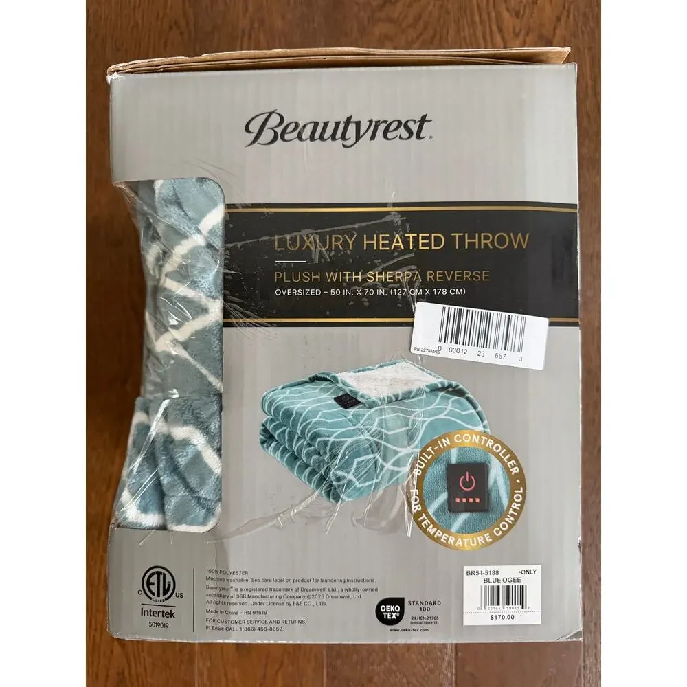 Beautyrest 50*70 Luxury Heated Washable Electric Lightweight Throw Blue Ogee